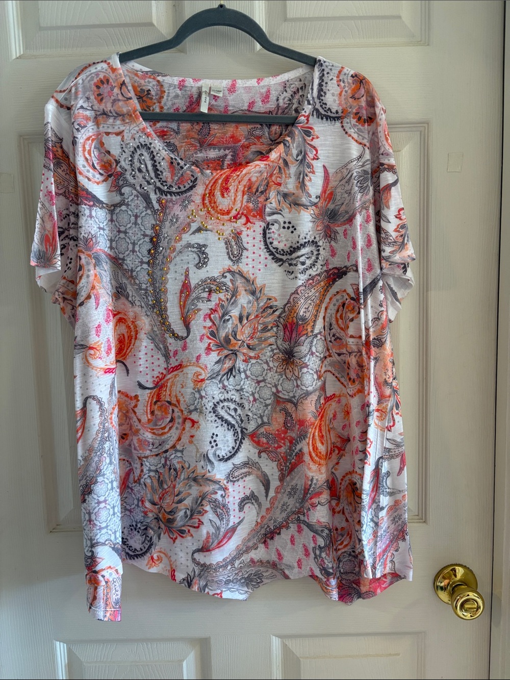 Cato Orange, Gray & Pink Paisley Scoop Neck Top